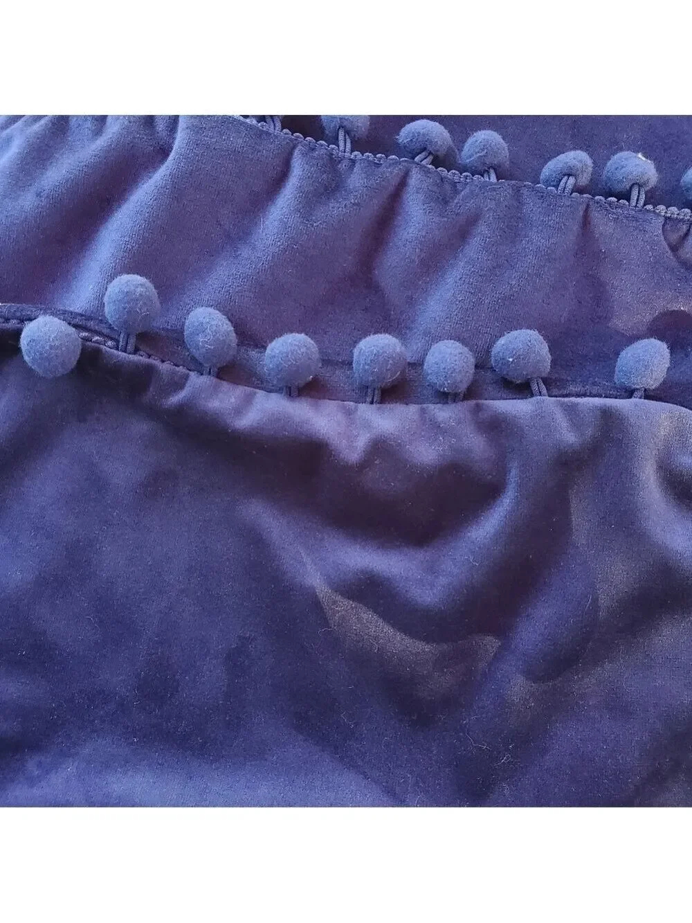 Blue velvet set of 2 throw pillow pillowcases with pom-poms hidden zipper